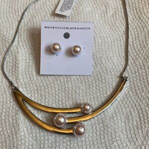 White House Black Market Silver and Pearl Necklace Set